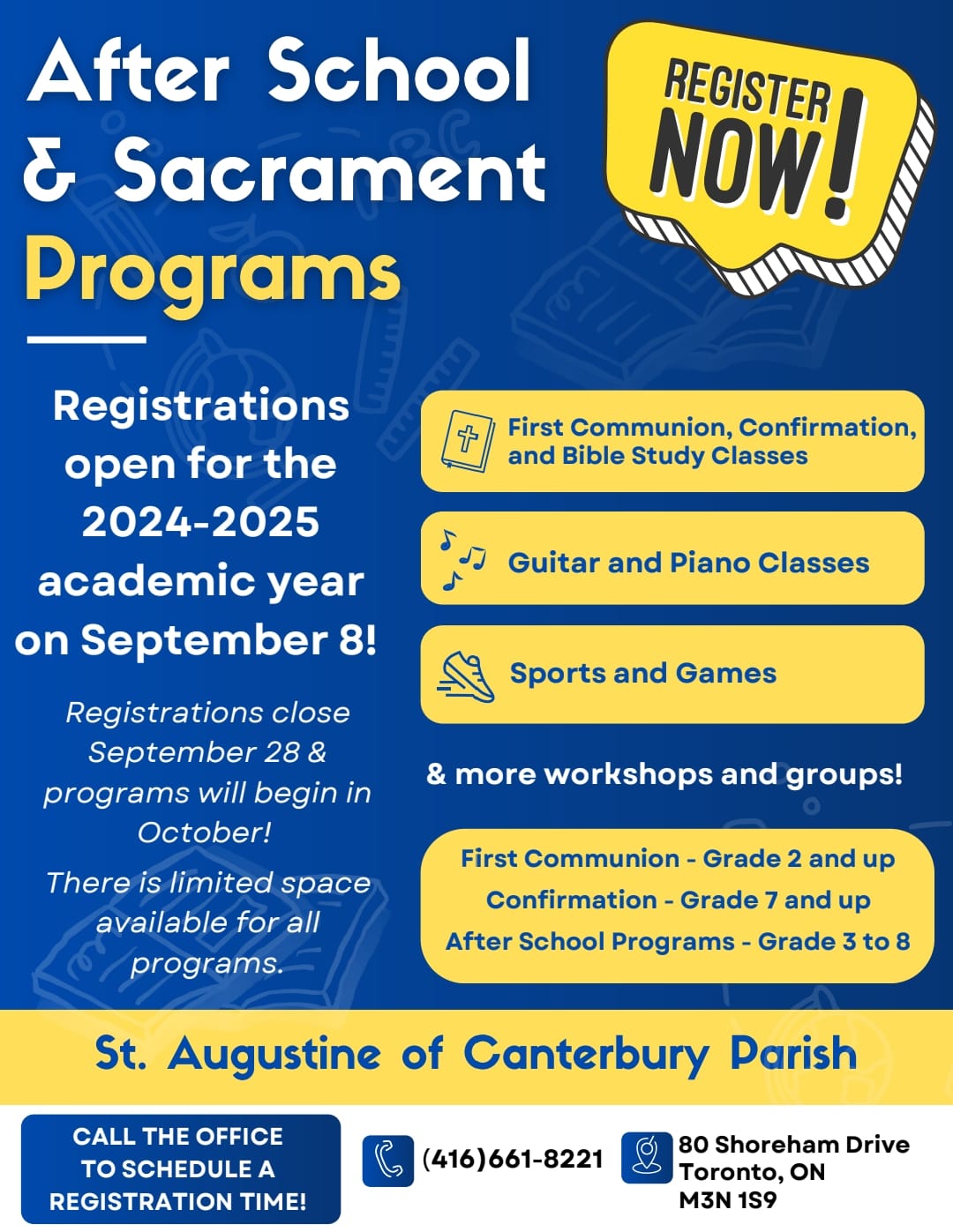 information poster for after school and sacrament programs