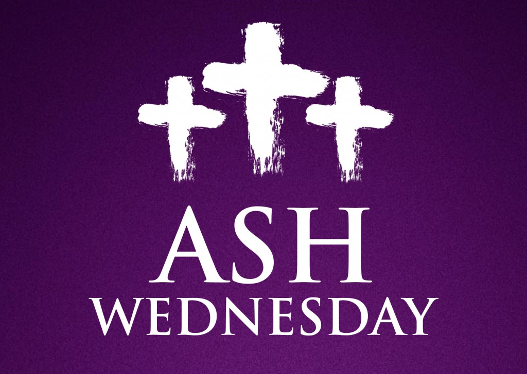 words ash wednesday on purple background and cross
