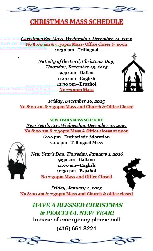 christmas mass schedule 2025